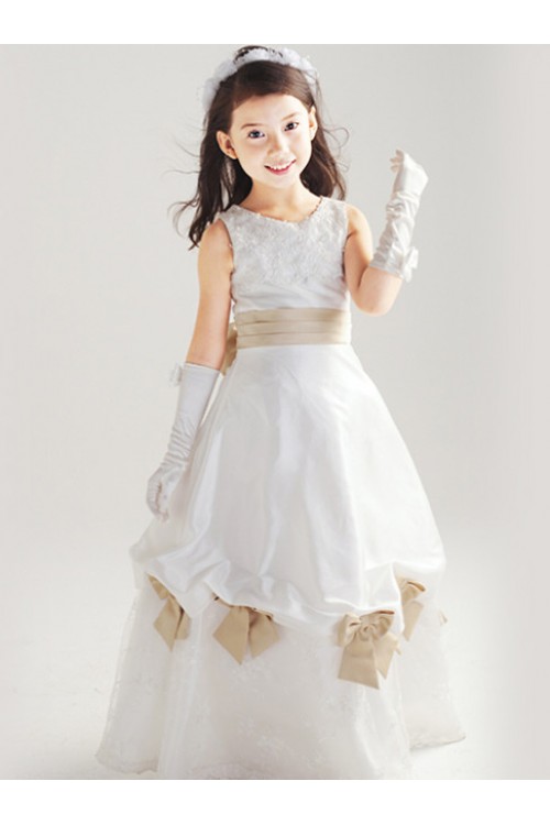 Nobility Gold Bow Satin Organza Flower Girl Dress