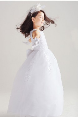 Snow White Satin Organza Flower Girl Dress