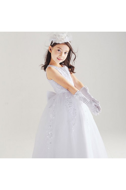 Snow White Satin Organza Flower Girl Dress