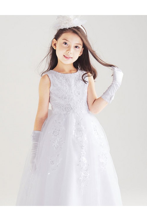 Snow White Satin Organza Flower Girl Dress