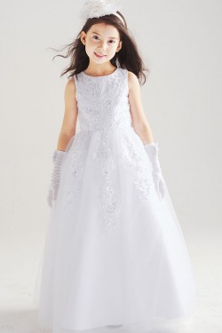 Snow White Satin Organza Flower Girl Dress