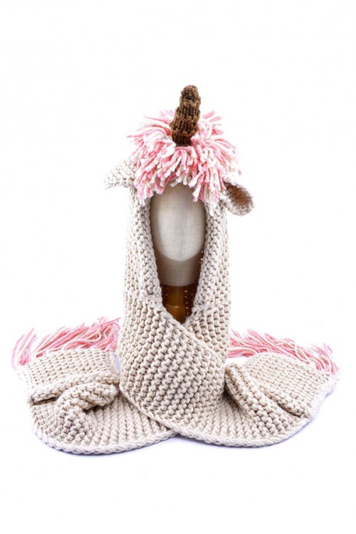 Scarf Pocket Crochet Cartoon Unicorn Winter Hat