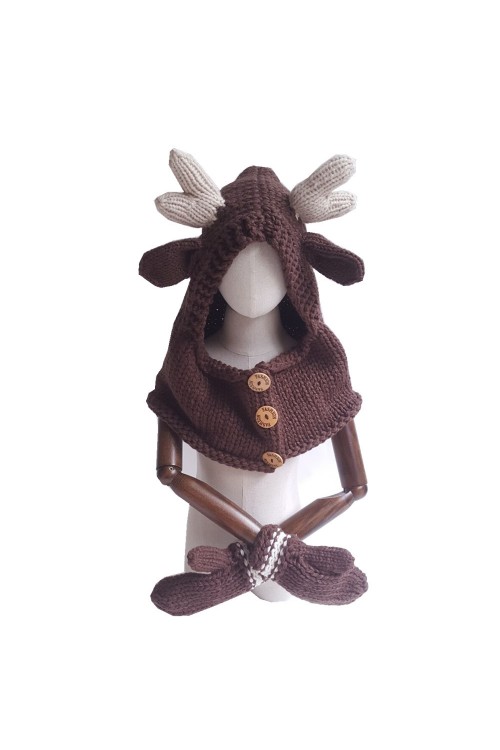 Deer Kids Hood Scarf Wildness Winter Hat