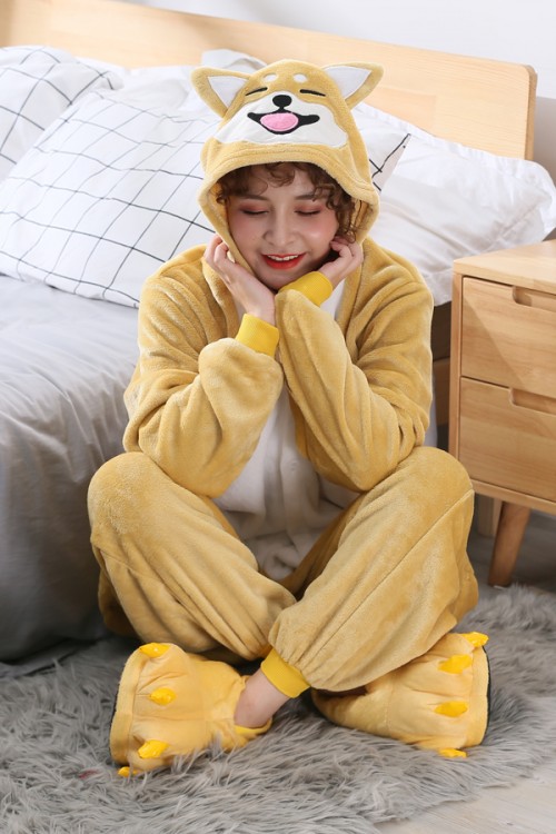 Flannel Shiba Inu Animal Pajamas Cartoon Kigurumi Cosplay Costume   Sleepwear