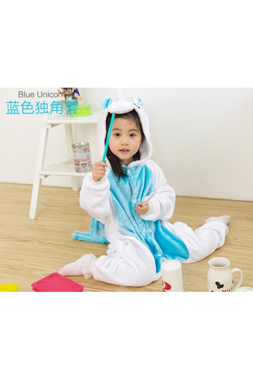 Flannel Blue Unicorn Kigurumi Kids Onesies