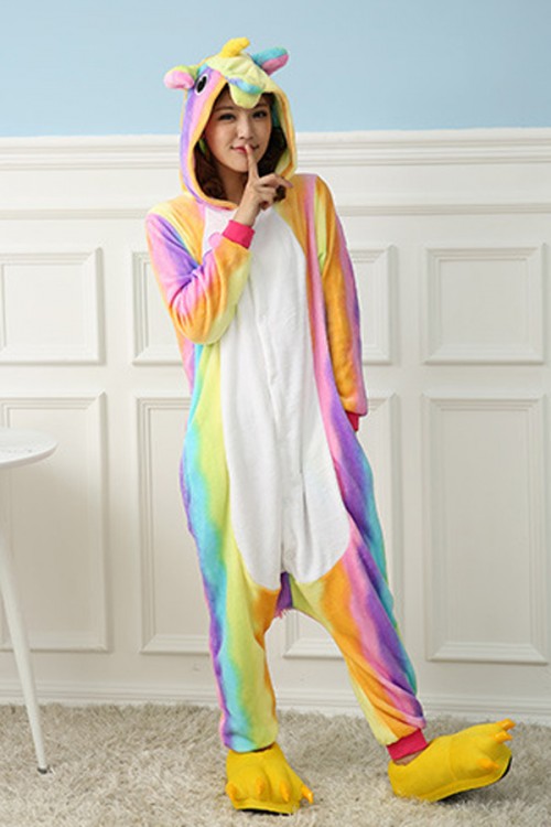 Flannel Rainbow Unicorn Kigurumi Pajamas