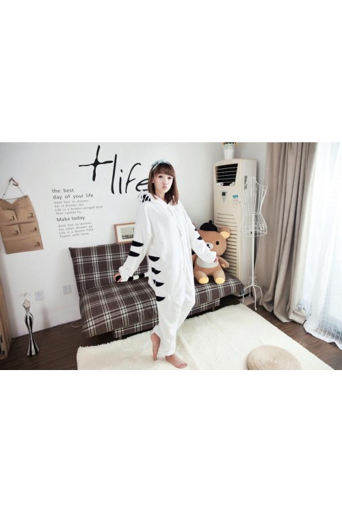 Flannel White Tiger Kigurumi Lovers Style Pajamas