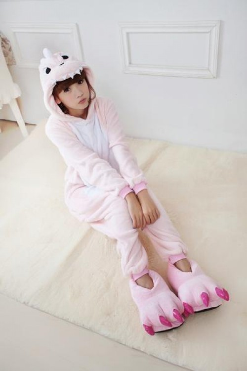 Flannel Pink Dinosaur Kigurumi Lovers Cartoon Onesies