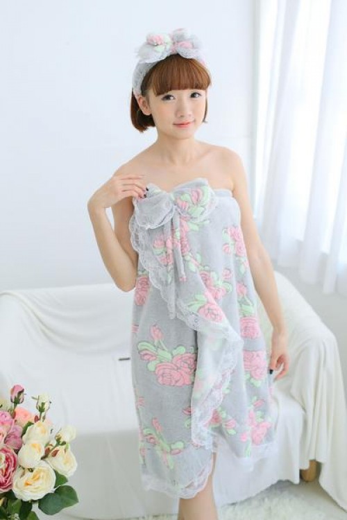 Gray Flower Bathrobe Women Robes