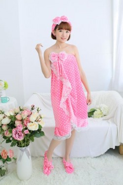 Pink Dot Bathrobe Women Robes