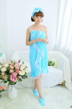 Sky Blue Bathrobe Women Robes