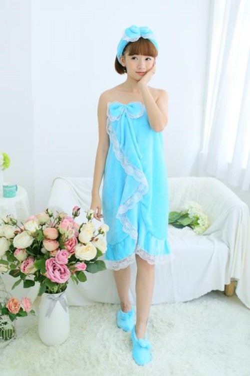 Sky Blue Bathrobe Women Robes